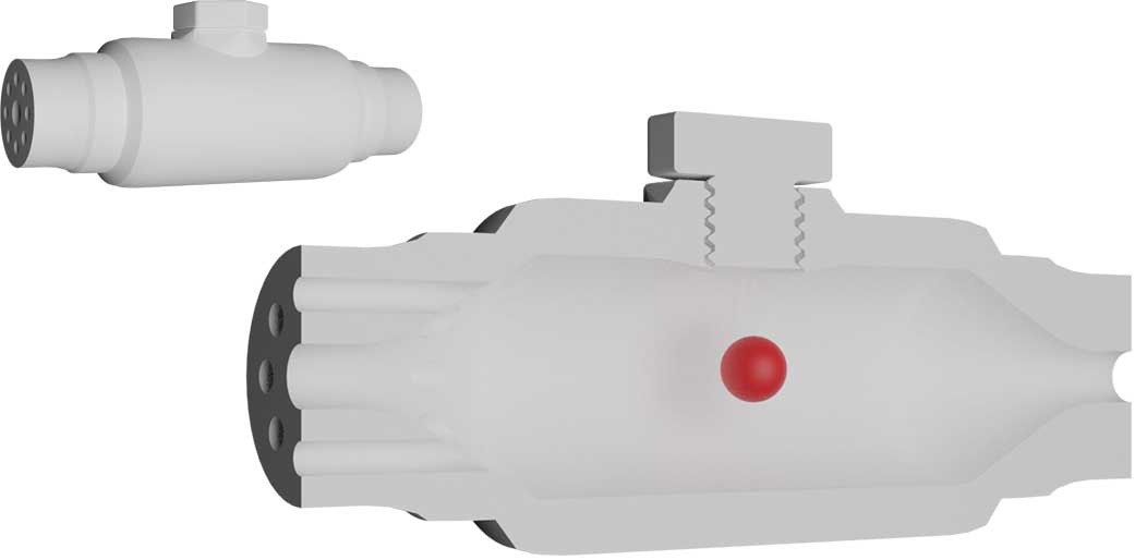 valve outer view and cross section view showing ball bearing inside